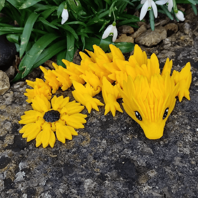 Baby Sunflower Dragon – Cute Articulated Fantasy Figurine &amp; Unique Gift, 3D Printed Baby Sunflower Dragon 